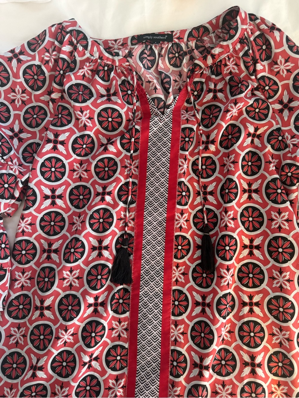 Simply Southern Red and Black Floral Geometric Tunic